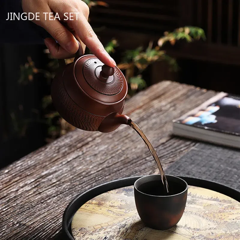 Antique Handmade Xishi Teapot Chinese Yixing Purple Clay Tea Pot Household Beauty Kettle Filter Tea Infuser Customized Tea Sets