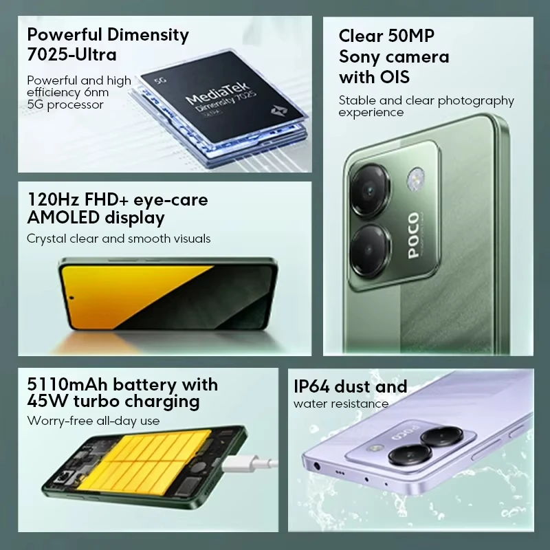Global Version POCO M7 Pro MTK Dimensity 7025-Ultra 120Hz 50MP Camera FHD+ Eye-care AMOLED Display 5110mAh Battery NFC