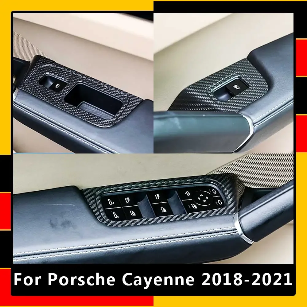 

For Porsche Cayenne 2018-2020 Real Carbon Fiber Car Window Glass Lifting Switch Control Frame Decoration Auto Door Armrest Trim