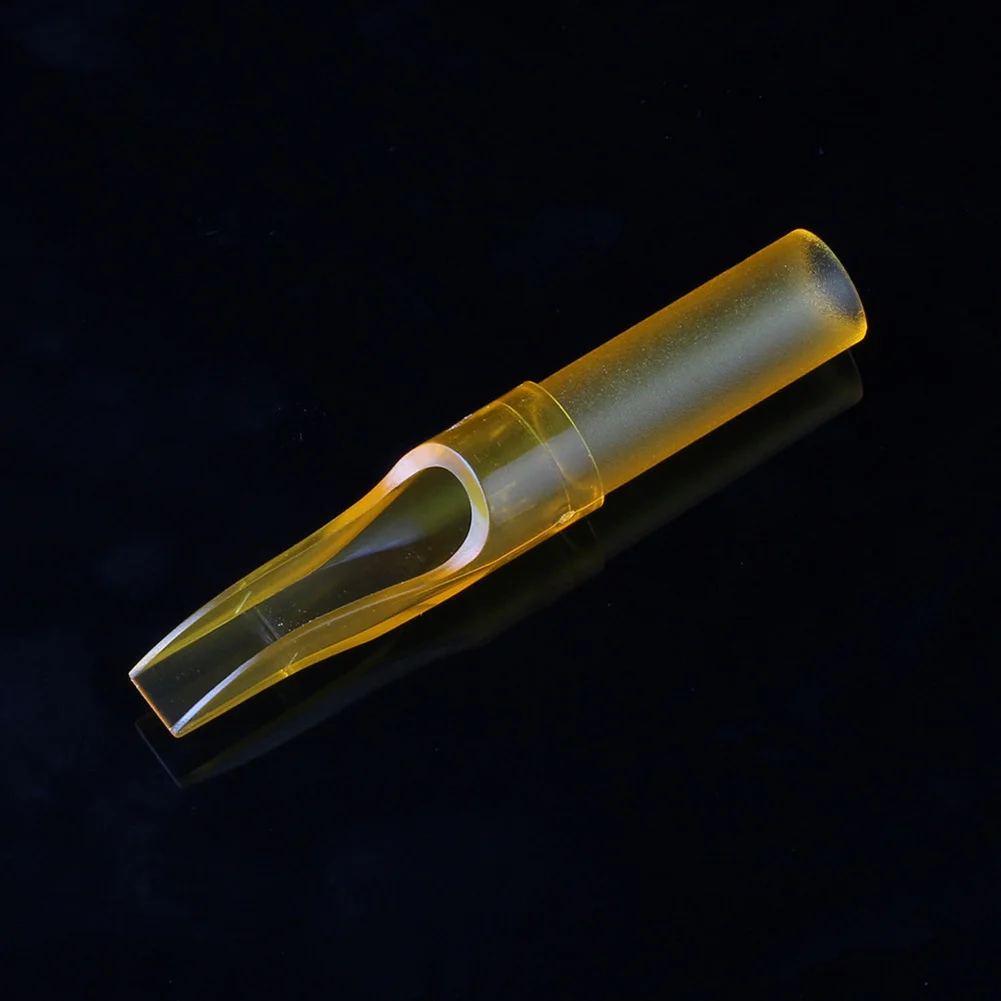 50pcs Disposable Tattoo Tips Professional Round Flat Yellow Transparent Sterilized Nozzle Needle Tips R/M/RT/FT/DT Tattoo Supply