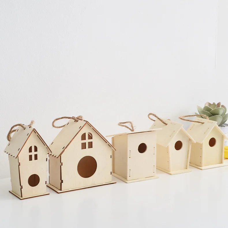 DIY Bird Wood House Outdoor Handmade Accessory Pet Supplies Hanging Birdhouse Hideouts For Outside Balcony bird house