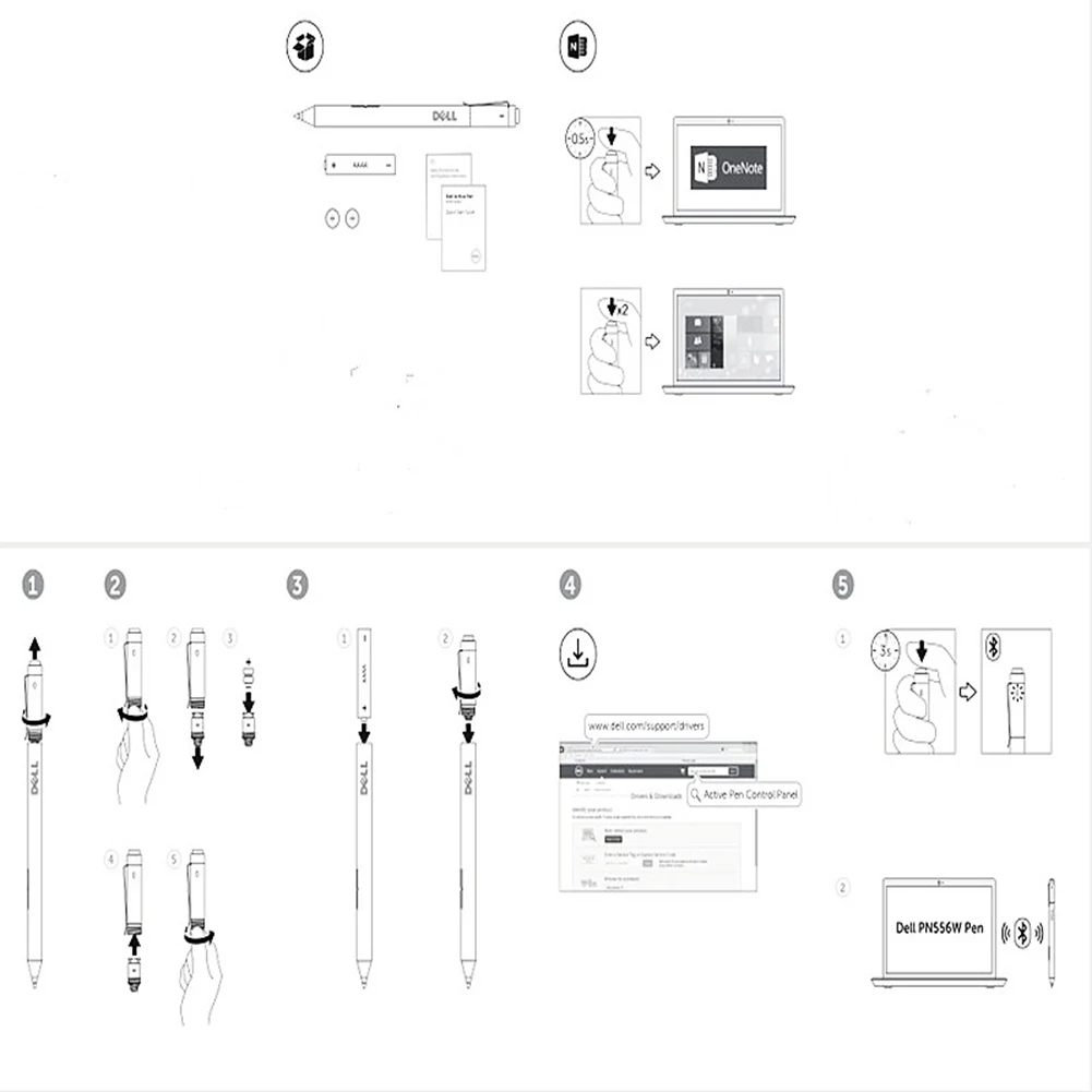 Dell 액티브 스타일러스 펜용 블루투스 호환 스타일러스 펜 PN557W 태블릿 터치 펜(Dell XPS 9365 9575용) Dell Venue 10 5050용