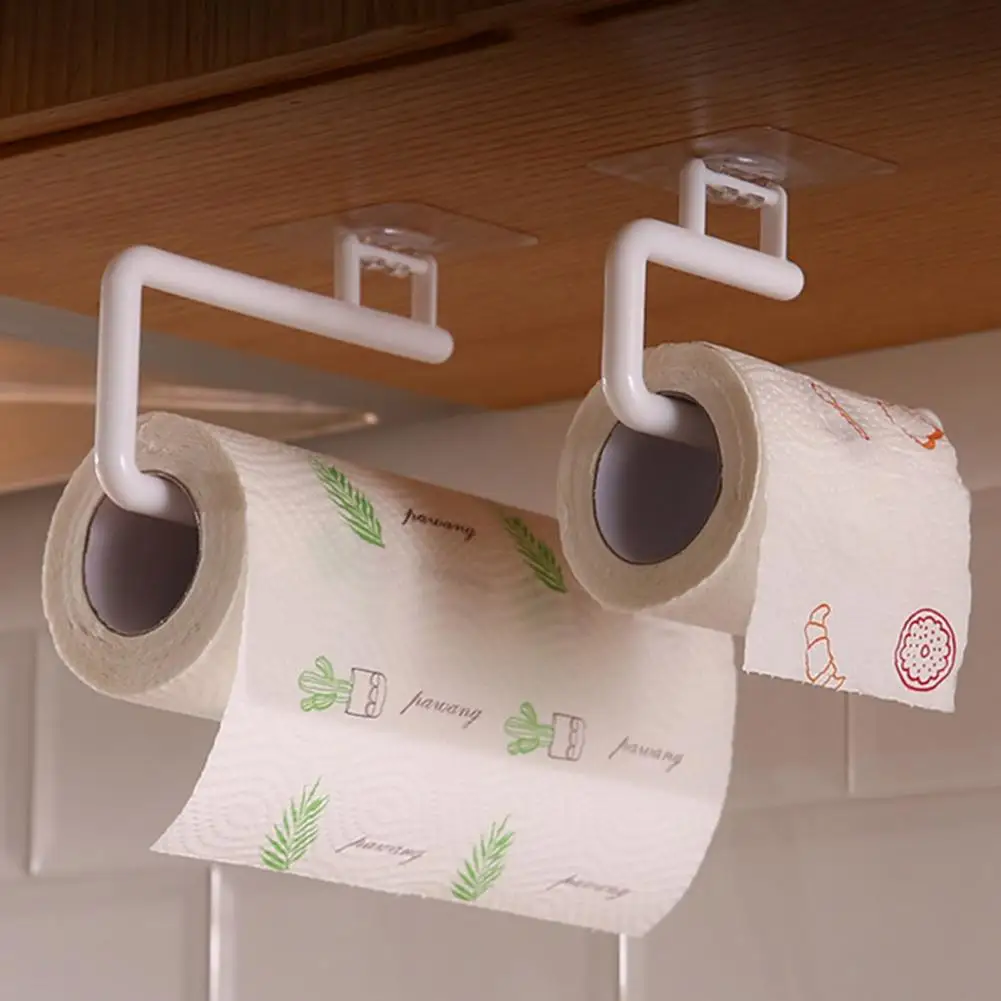Kitchen Paper Roll Holder Towel Hanger Rack Wall Mounted Self Adhesive Paper Towel Hanger Kitchen Bathroom Supplies