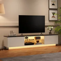 Rosahqnda ТВ-шкаф с 2 дверцами, 2 полками, низкая панель телевизора со светодиодной подсветкой, ТВ-доска для телевизоров до 65 дюймов для гостиной, спальни — изображение 4