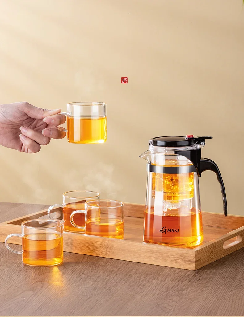 Teapot With Infuser Thickened Glass Heated Resistant Tea Pot One-button Filtering Tea Separation Kettle Tea Coffee Maker Teapot With Infuser Thickened Glass Heated Resistant Tea Pot One-button Filtering Tea Separation Kettle Tea Coffee Maker