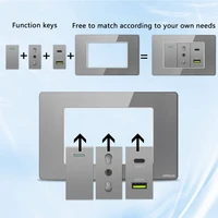 Grey Italy Chile USB Type C Smart Fast Charging Wall Socket Plugs Tempered Glass Schuko Light Switch Panel TV Sat Computer CAT6 - Image 4