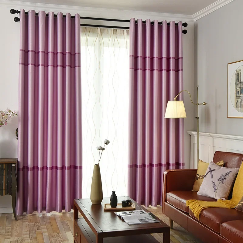 Modern Striped  Blackout Curtains for Bedroom Living Room Window Grommet Purple Curtain Ready Made