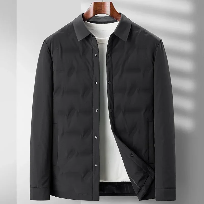 Chaqueta de plumón ultraligera para hombre, chaqueta de plumón de ganso blanco de lujo, nueva chaqueta de invierno con solapa estilo camisa, corta y cálida, 2024