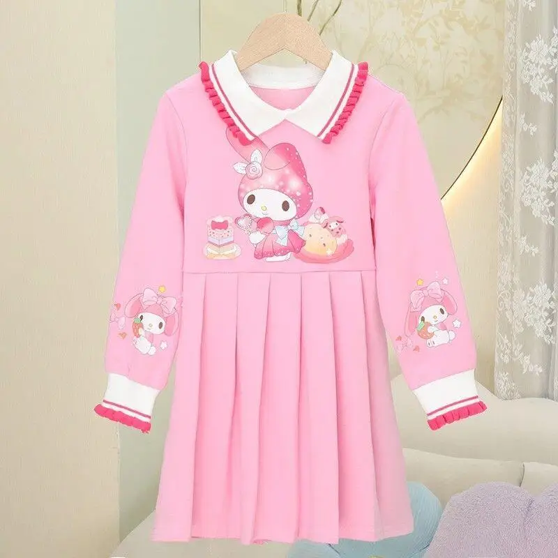 Sanrio 헬로 키티 마이 멜로디 긴 소매 스웨트 프린세스 드레스 소녀 어린이 베이비 봄 가을 새로운 한국 스타일 패션