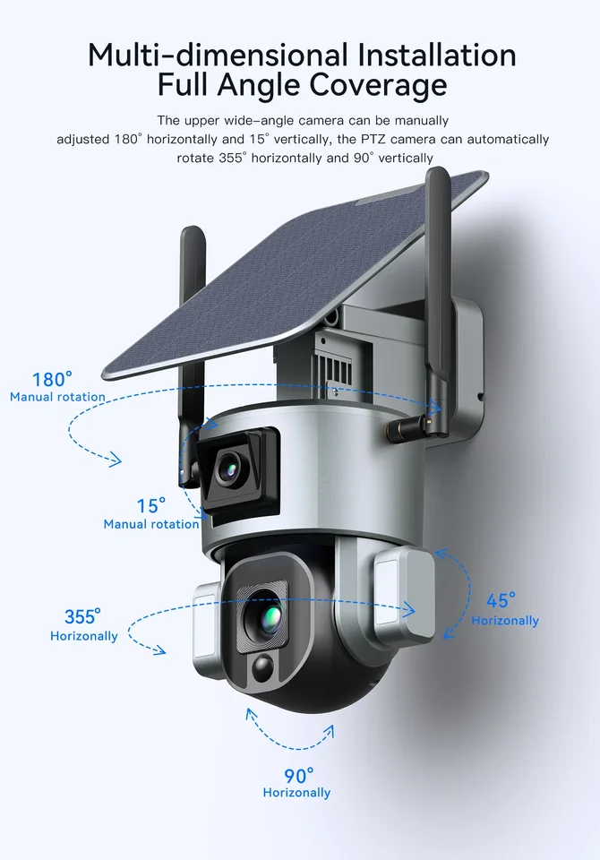 6MP WiFi Solar Home Security Camera Wireless Outdoor Dual Lens Night