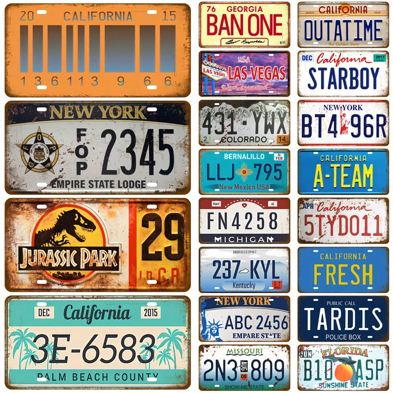 Famous State Car Tinplate Plate Plaque Tin Sign Wall Decor Route 66 Metal Sign Vintage Bar Decor Number Poster Art USA Craft