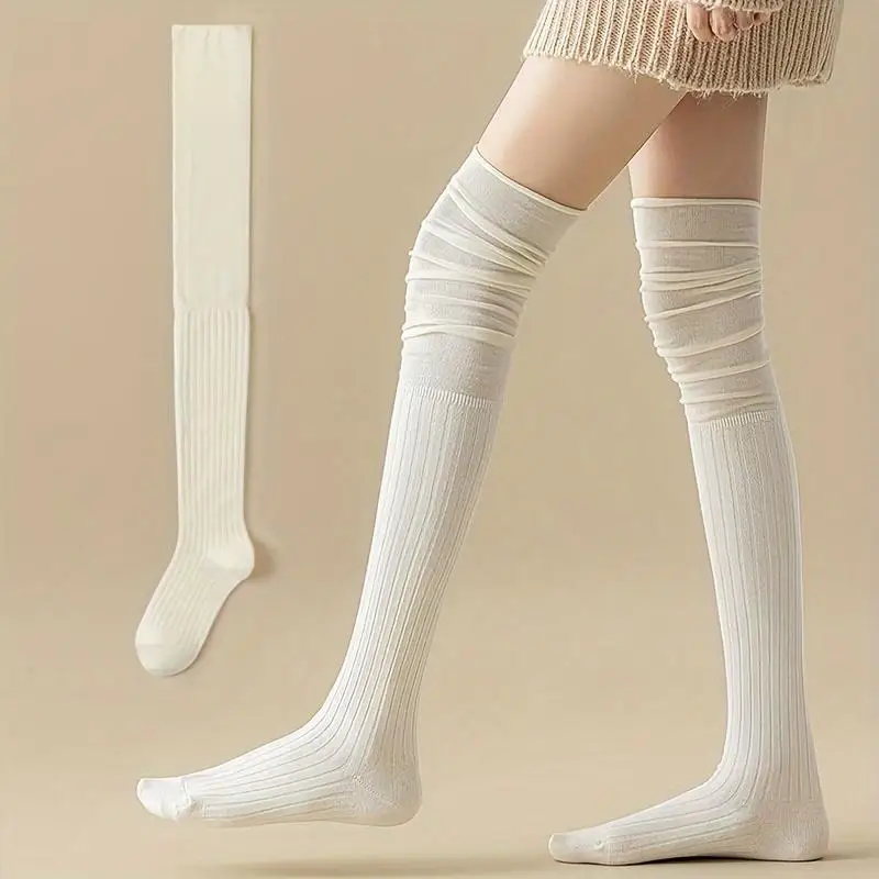 Winter Stacking Knee High Socks Women Warm Long Tube Socks JK Thigh Leg Warmer Long Boots Spliced Knee Protection Sockings