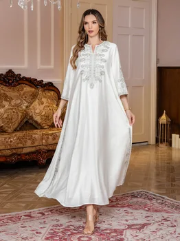 Middle East Muslim Women's Abaya Rope Embroidered Dubai Long Dress Fashion Cozy Evening Dress Arabian Saudi Embroidered Robe
