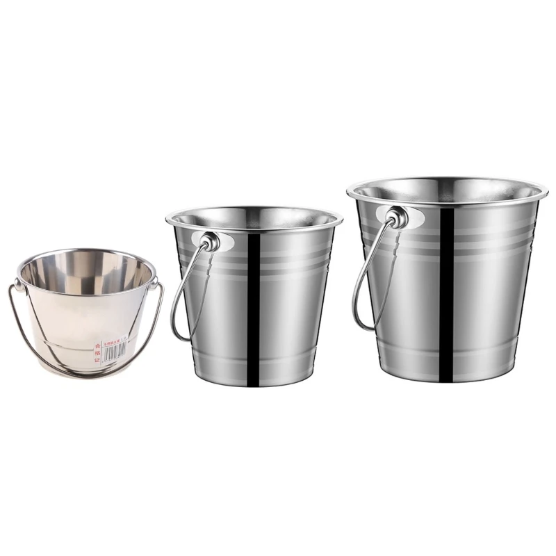 

Stainless Steel Ice Bucket Portable Ice Chiller Cooler with Comfortable Handle D08D