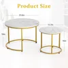 2-piece Nested Table Set, Living Room Circular Coffee Table with Golden Metal Frame, Marble Patterned Nested Table 3