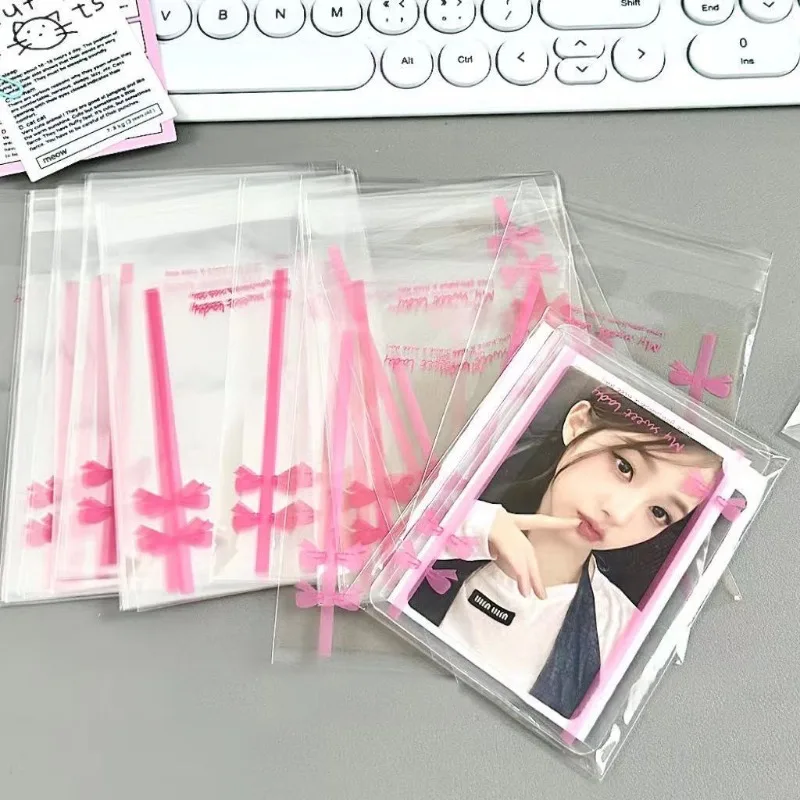 50Pcs Clear Photocard Sleeves INS Photocard Protector Bag Cute Bowknot Print Self-adhesive Opp Self Sealing Bag Card Sleeve Gift 3