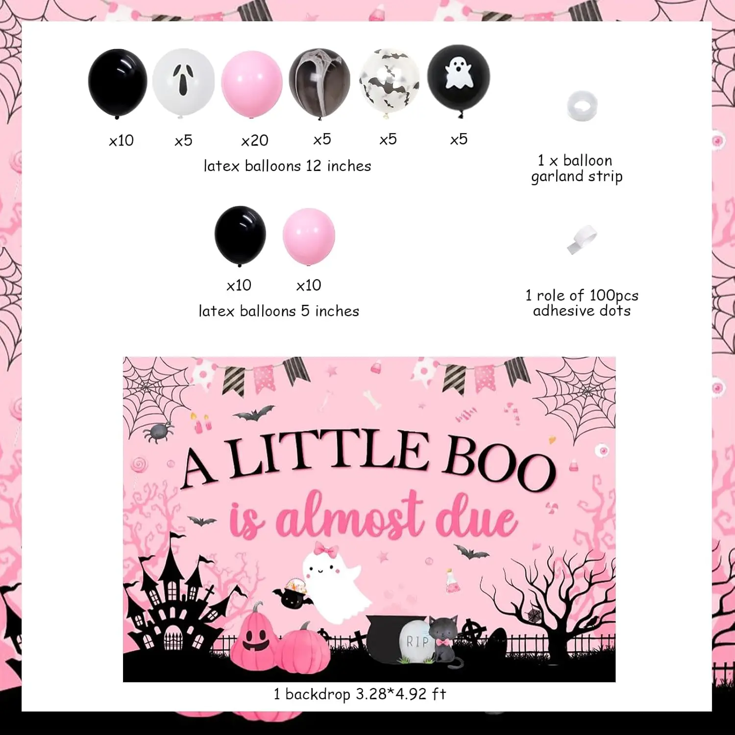 A Little Boo Is Almost Due Halloween Baby Shower Decorations Kit – Black & Silver Balloon Garland