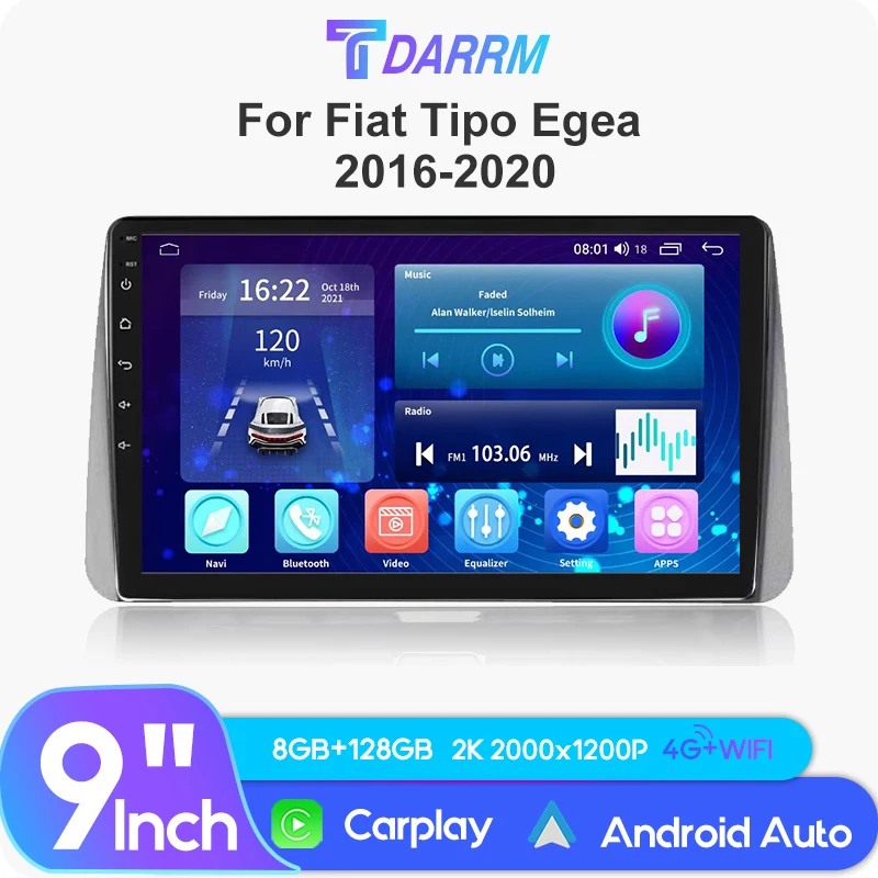 9 "Autoradio Multimediale Autoandroid 13 Per Fiat Egea Tipo 2016-2020 Navigazione Gps Stereo Carplay Android Autoradio Lettore Video
