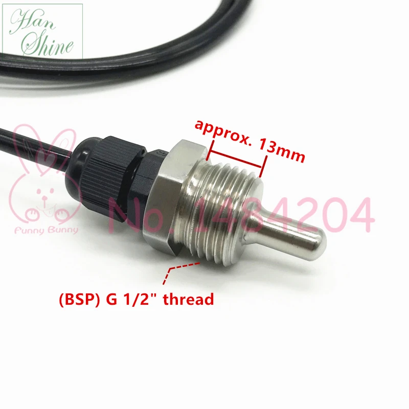 temperature sensor PT1000 Pt100 SUS304 Housing Platinum Resistance BSP G1/2" Thread Probe DIA = 7mm L = 20 50 100 150mm 1.5m Cable,temperature sensor