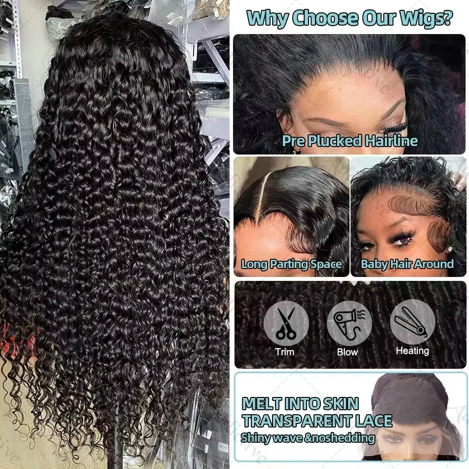 Luvin 40 Inch Deep Wave 13x6 HD Transparent Lace Frontal Human Hair Wigs 220 Density Remy 13x4 Water Curly Front Wig For Women 2