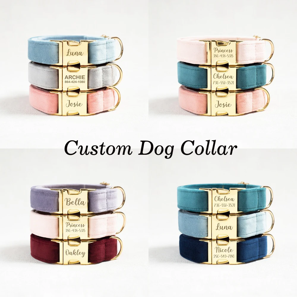 

Personalized Velvet ID Nameplate Dog Collar,Soft Padded Dogs Collars,Free Engraving Name,Adjustable,Small,Medium,Large Dogs
