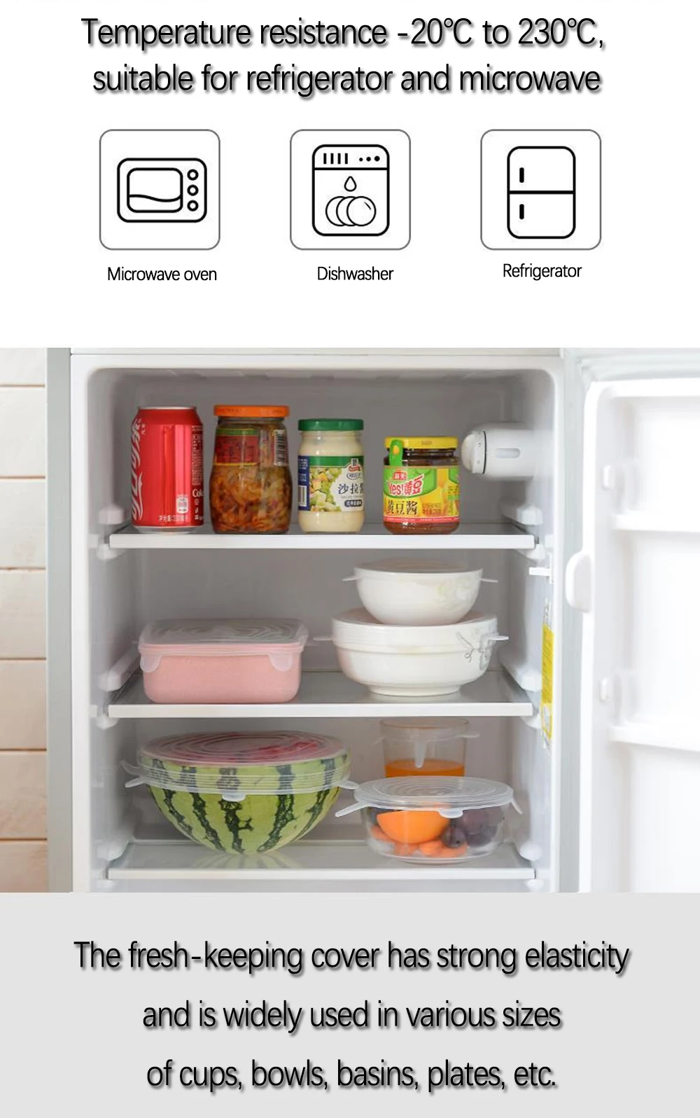 Description Picture 3 of item6PCS Silicone Cover Stretch Lids Reusable Durable and Expendable Lids Silicone Covers for Fresh Food Leftovers Keep Food Fresh