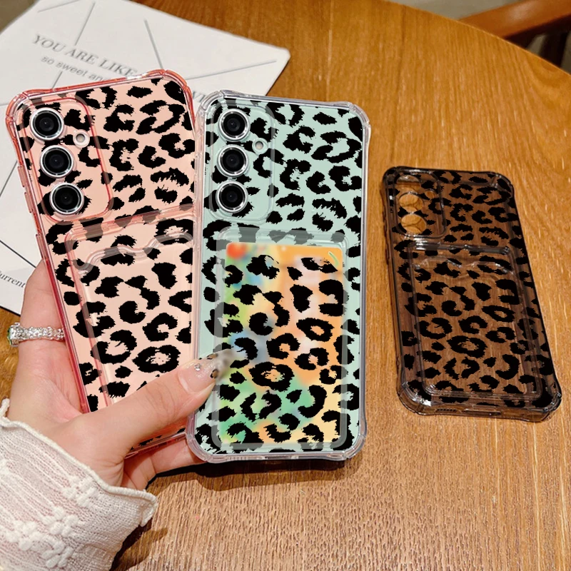 Leopard Print Clear Card Holder Phone Case Cover