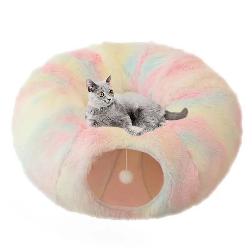 

Cat Donut Tunnel Bed Cat Cave Donut Round Cat Toy Washable Cat Tunnel For Rabbits Ferrets Puppies Collapsible Cat Donut Cave