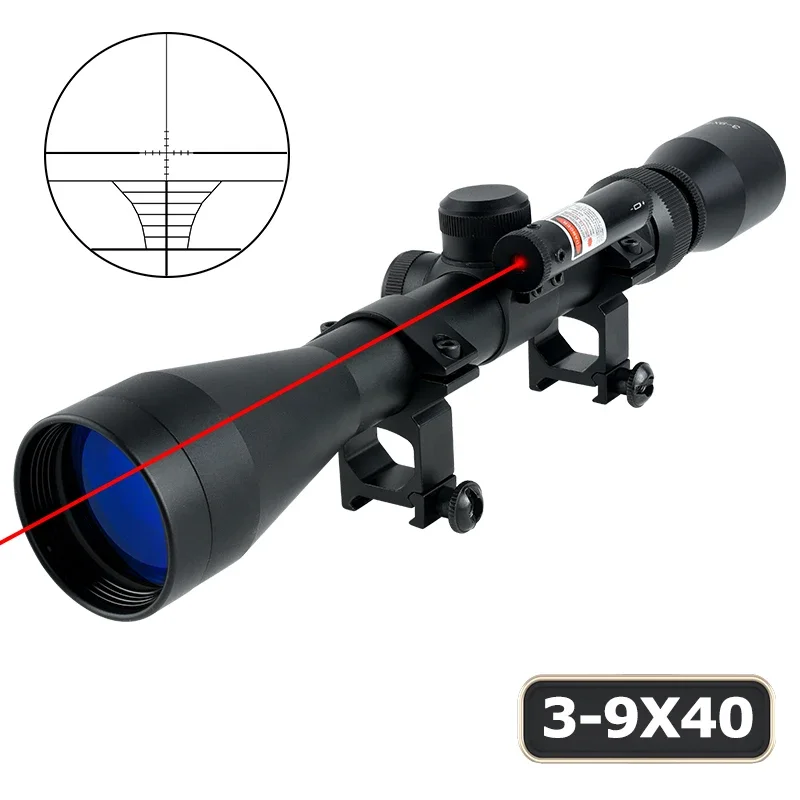 

Tactical 3-9x40 Optical with Laser Riflescope Outdoor Reflex Shooting Rifle Scope Adjustable Airsoft Scopes Hunting Accessory