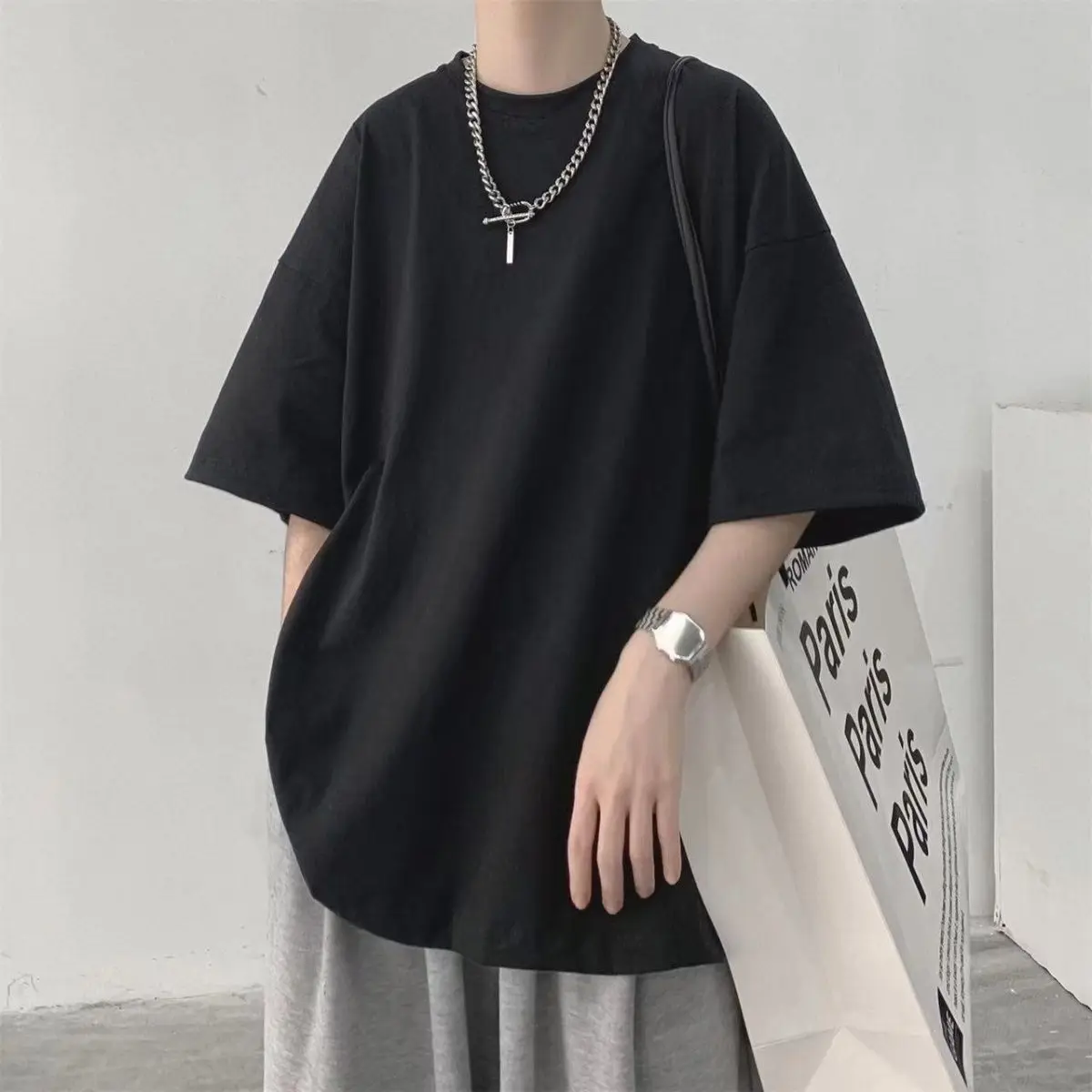 

Pure Cotton Summer Solid Color Round Neck T-shirt for Men Half Sleeved Trend Loose and Simple Versatile Couple Outfit New Style