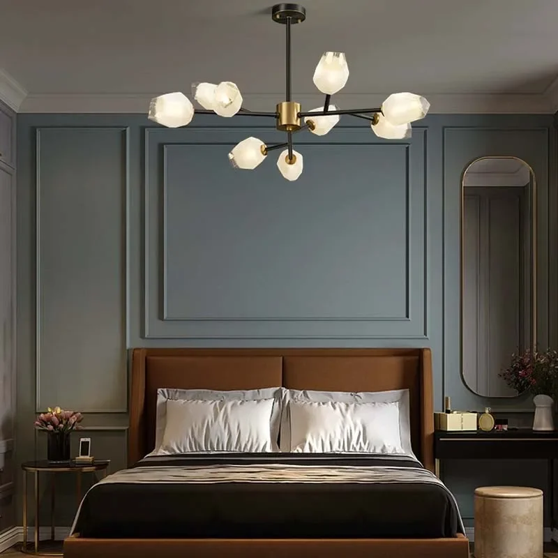 Light luxury Scandinavian living room crystal chandelier modern copper restaurant dining table bar  bed lamps