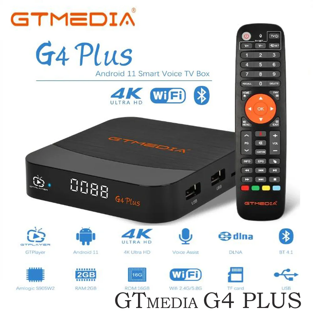 

ТВ-приставка GTMEDIA G4 Plus, Android 11, Amlogic 905W2, Bluetooth, голосовое дистанционное управление, Wi-Fi, UHD, 4K, 3D, 2 Гб + 16 ГБ, смарт-ТВ-приставка, декодер