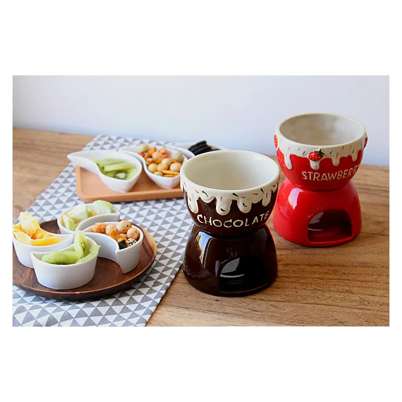 Ceramic Strawberry Chocolate Fondue Set Porcelain Diy Fondue Serving Set for Cheese Chocolate Icecream chocolate warmer