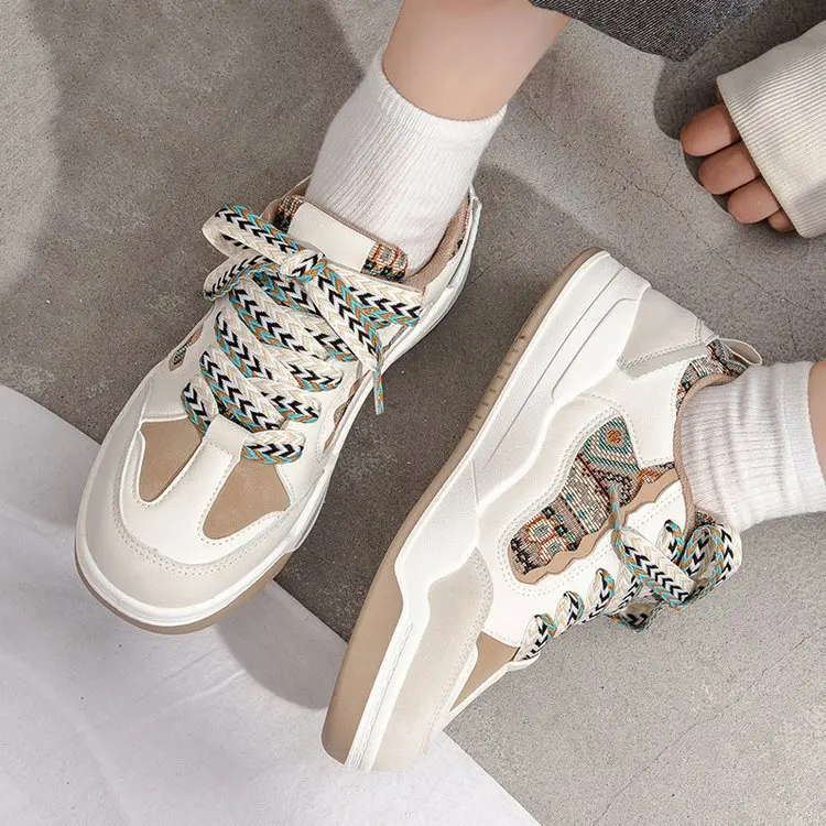 Ladies Sneakers Spring Casual Thick Bottom Designer Sneakers Breathable Lace Up Colorful Women's Shoes Women's Running Shoes