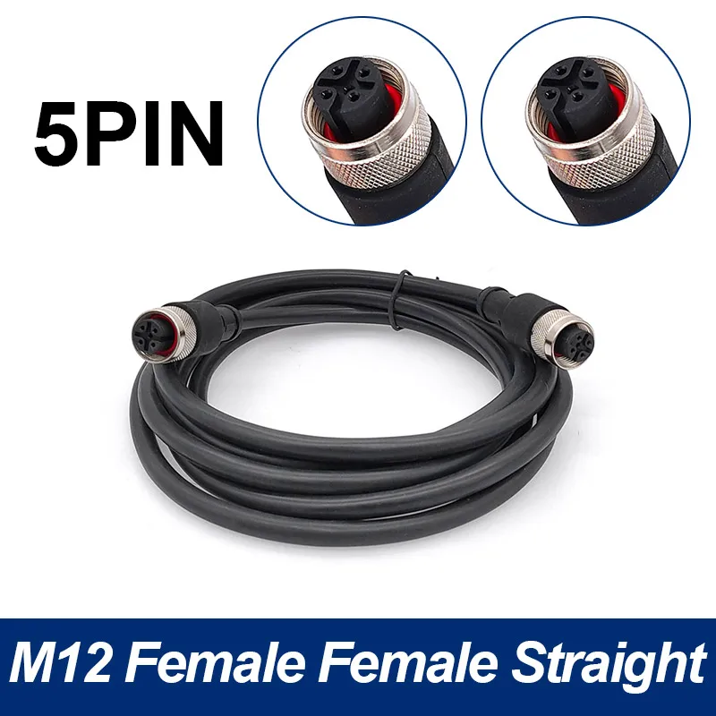 Durable Waterproof M12 Sensor Connector Cable with Dual Heads - 2m Wire, Male and Female, 4 to 8 Pin Options