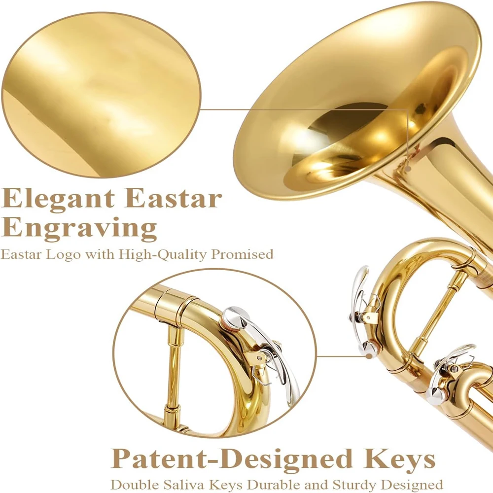 SLADE Bb Standard Gold Trumpet Set Brass Trumpet Beginners Student Instrument Hard Shell 7C Blower Gloves Parts
