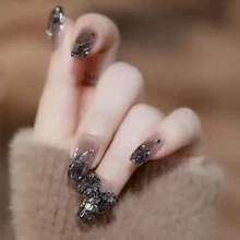  Diy French Ballerina Fake Nails Cartoon Cute Pink Wedding Bowknot Diamond Long Coffin Stiletto Nails Full Cover Nail Tips 
