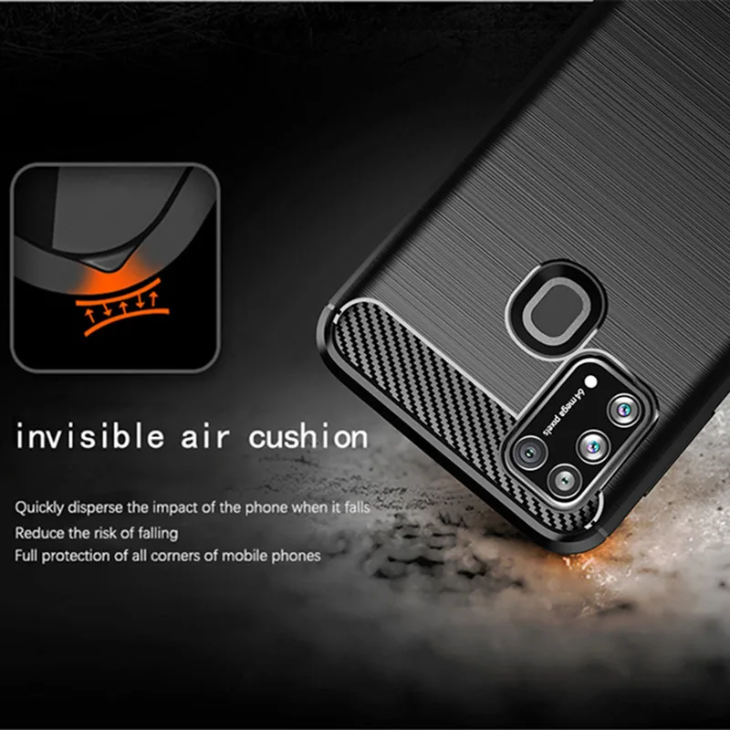 Shockproof Brushed Carbon Fiber Silicone Case - Durable Protective Back Cover