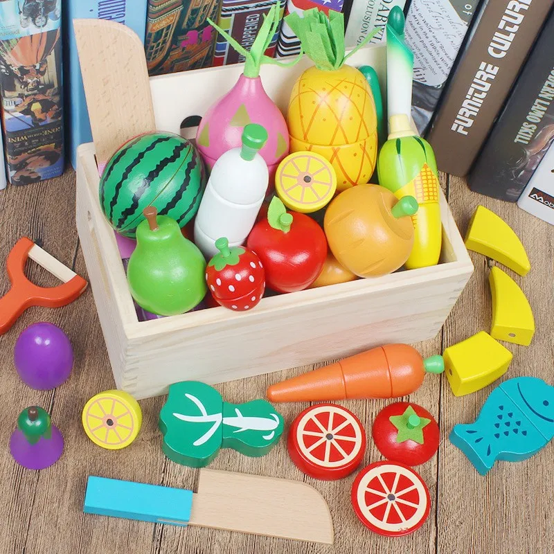 

Детская деревянная игрушка для кухни, имитация игрового домика, пазл, магнитные овощи, фрукты, церилия, красочная мини-игрушка, модель, праздничный подарок