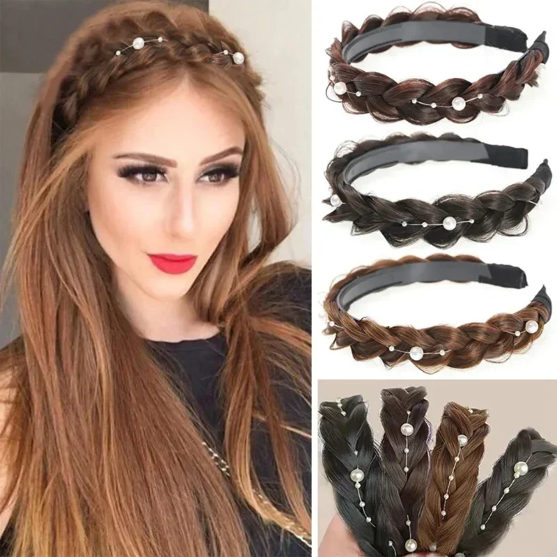 Wig Headbands for Women Wide Fishbone Braids Hairbands Handmade Retro Head Hoop Styling Three-strand Twist Headwear Accessories