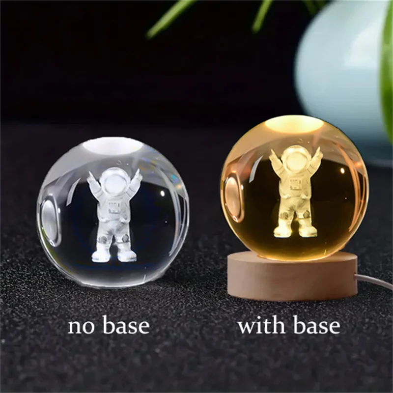 6cm 3D Crystal ball Crystal Planet Night Light Laser Engraved Solar System Globe Astronomy Birthday Gift Home Desktop Decoration crystal night light