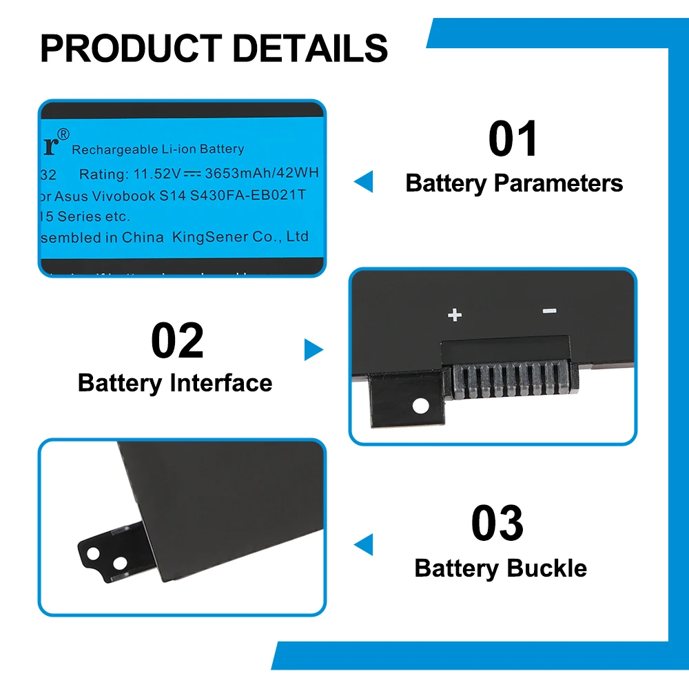 Batterie KingSener B31N1732 Pour ASUS Vivobook S14 - 42Wh 11.52V