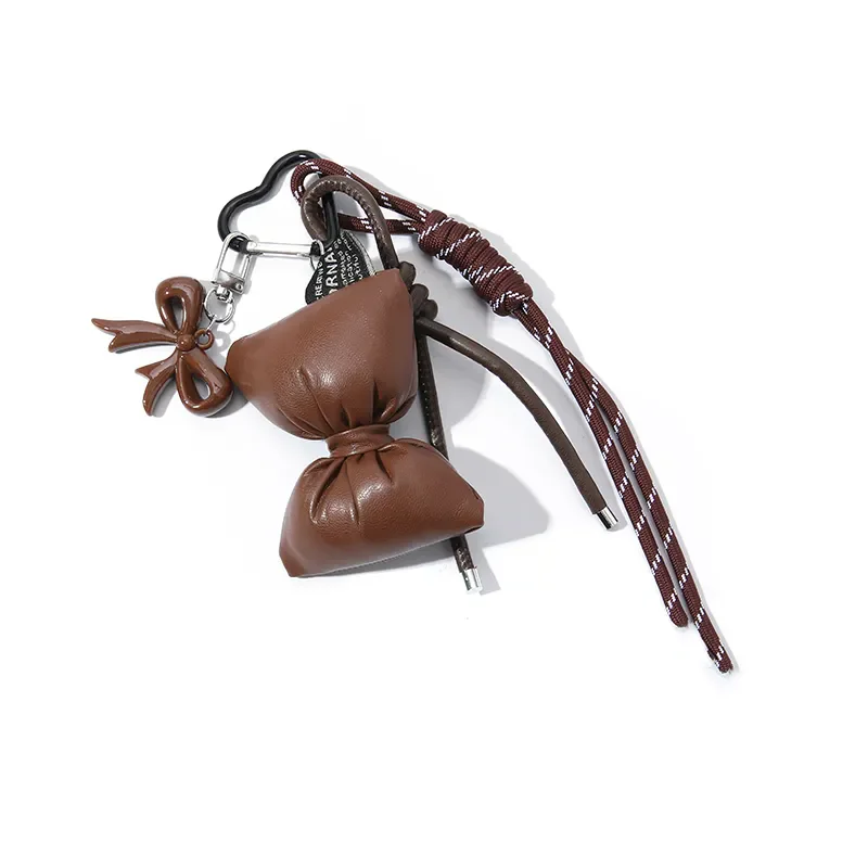 Sweet Quilted Leather Bow Keychain Organizer Cute Mini Bag Charm for Girls Sweet Korean Bow Key Holder with Pendant