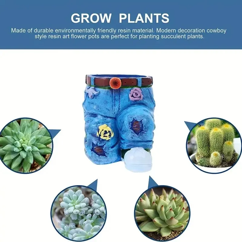 Resin Statue Jeans Pants Shape Flower Pot Succulent Pot for Indoor Outdoor 1pc