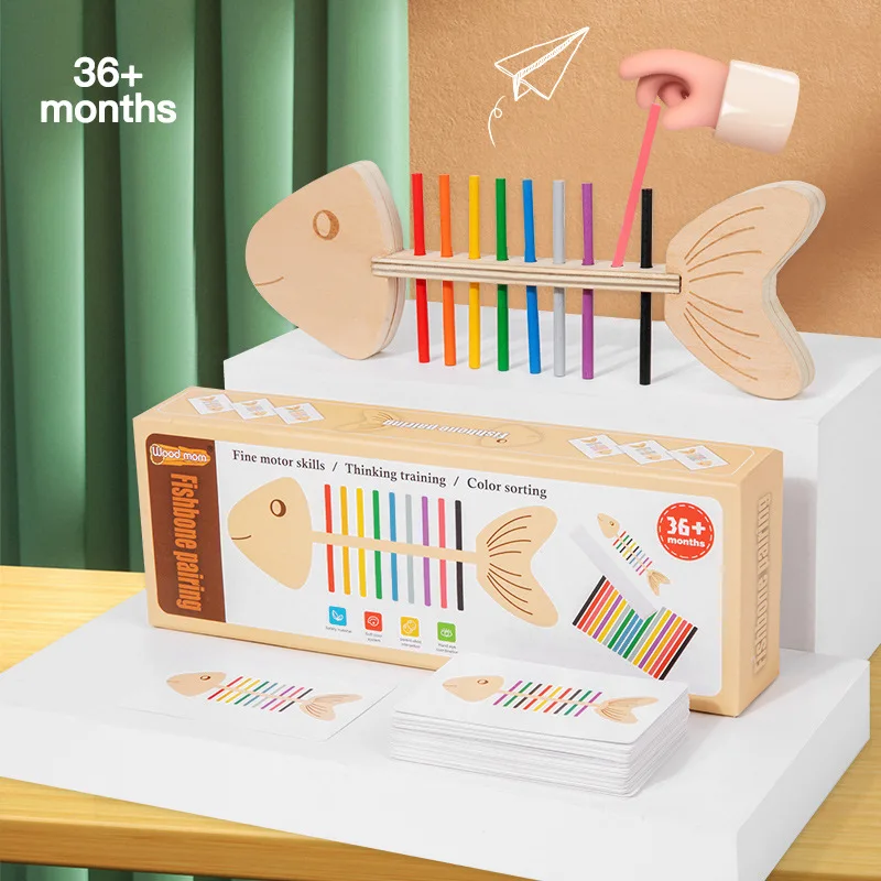 Fish Bone Wooden Pairing Children Puzzle Color Cognition Early Education Fine Motor Training Montessori Teaching Aids Toys 4