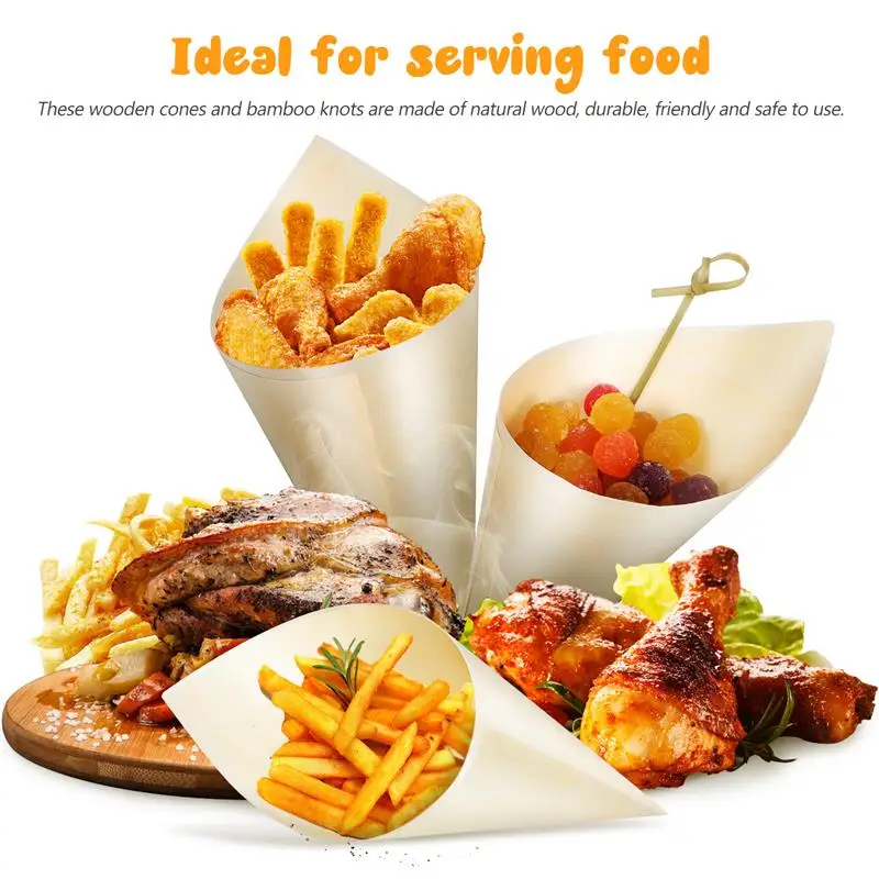 100Pcs Disposable Wood Tasting Cones Small Dessert Cones Paper For Food Cone Packaging Container Wood Plate For Home