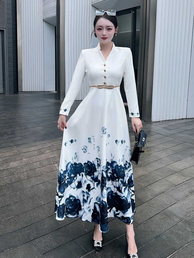 white christmas dresses Belted Long Sleeve Shirt Dress in Cotton Voile – Akris Inc