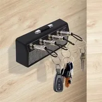 Vintage Radio Style Key Safe Wall Mount with 4 Guitar Keychains Decorative Home Storage Box Hidden Holder for Keys Organization 1
