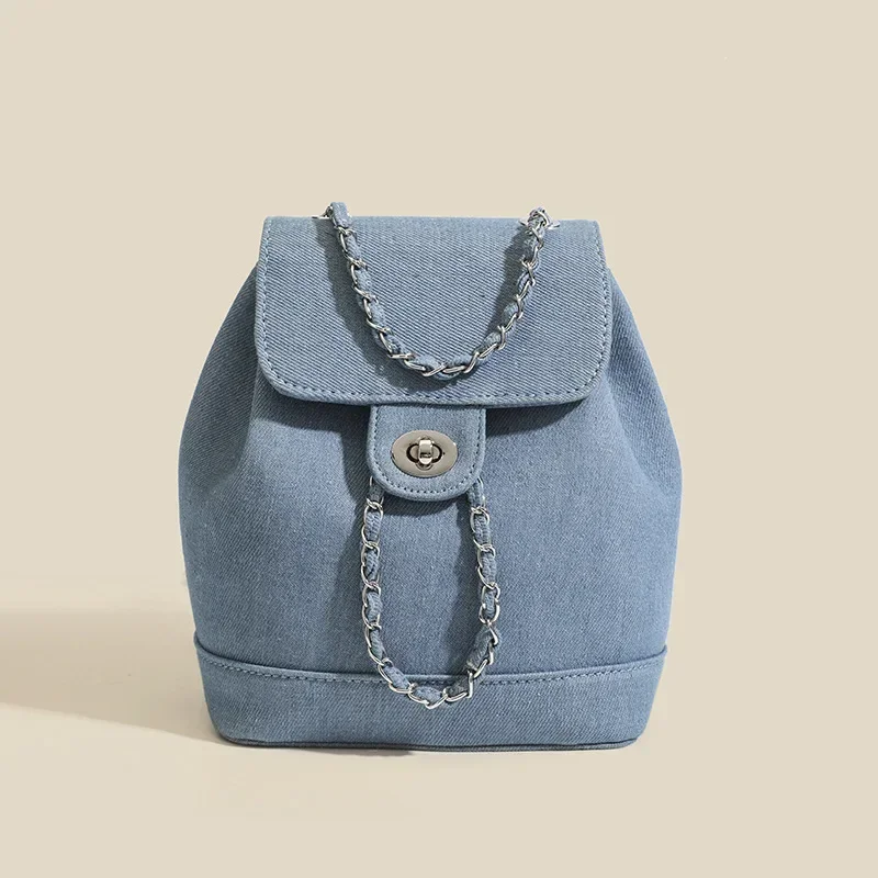 Brand-Designer-Denim-Women-s-backpack-Simple-Chain-Bucket-School-Bag ...