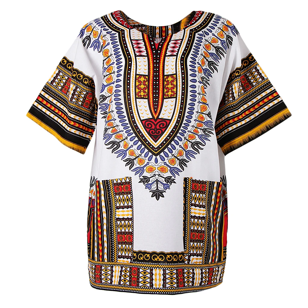 Mens Dashiki Shirt African Embroidery Print Festival Tribal Top Kaftan